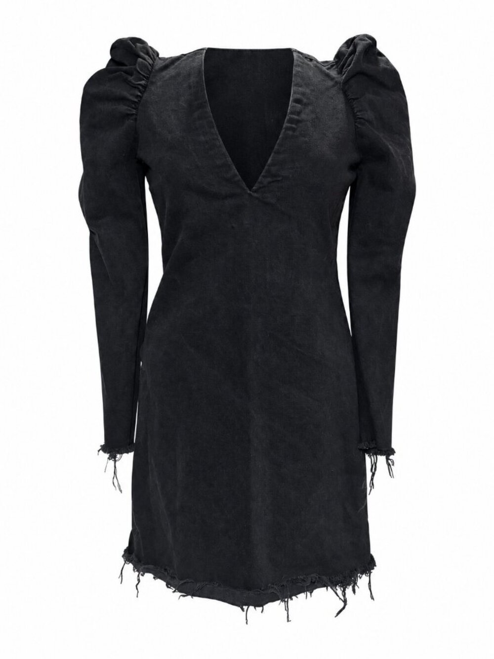 Zara Black Denim Puff Shoulder Mini Dress S